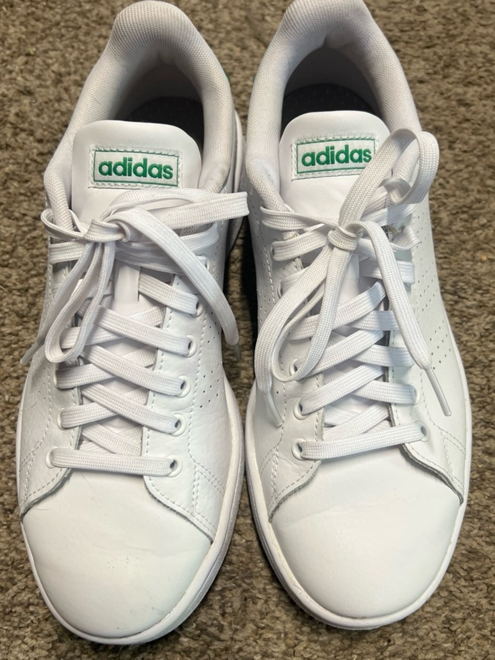 adidas White Leather Sneakers with Green Logo Accents